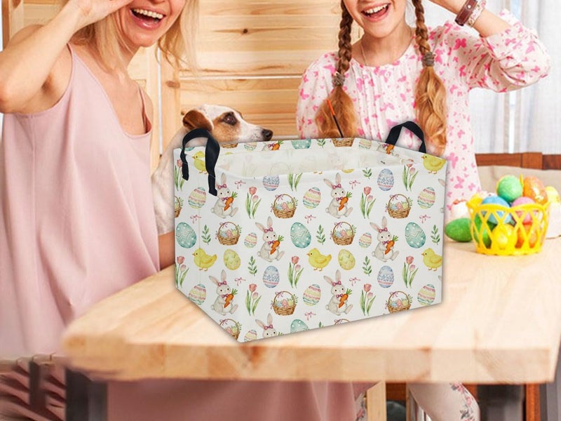 DDBASKET Easter Basket for Kids Easter Gift Basket Empty Baby Easter Basket for Boys and Girls Rectangular Toy Storage Basket Organizer Bin Box Cute Easter Egg Room Decor for Home(Easter Gift Basket) - Image 4